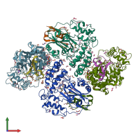 PDB entry 9jer coloured by chain, front view.