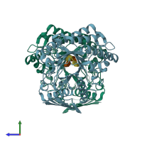 PDB entry 9jog coloured by chain, side view.